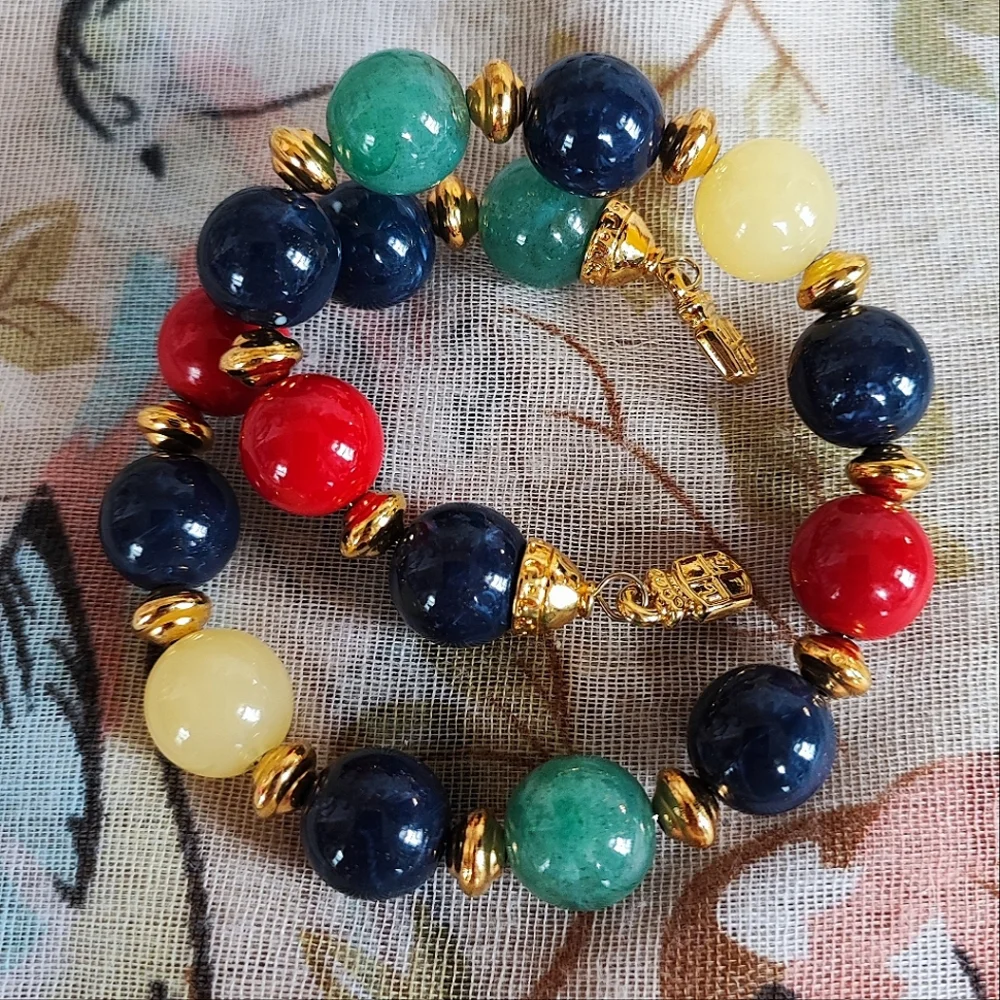 Lauren Conrad Vintage Bold Primary Colors Lucite Beaded Memory Wire Bracelet EUC